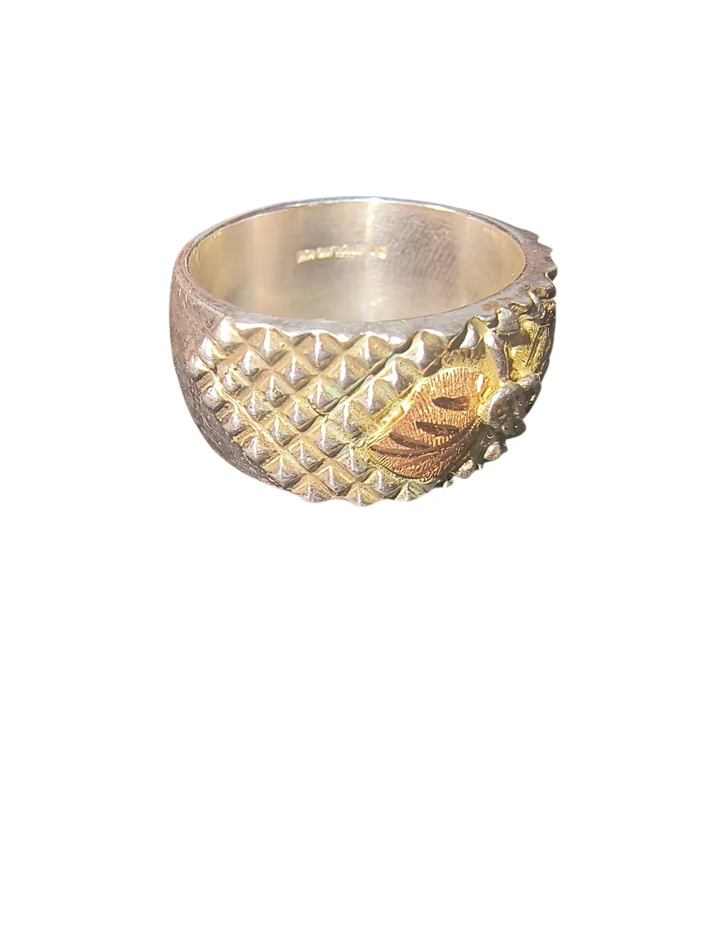 Sterling Silver & 10K Gold Leaf Motif Men's Band Ring: Black Hills Gold Style